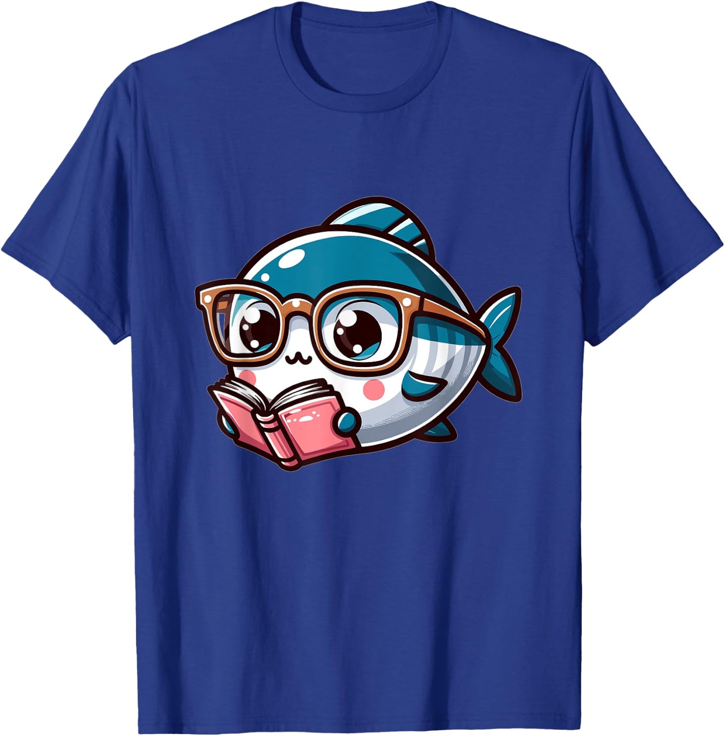 Adorable Book Lover Tuna Fish With Reading Glasses Cute T-Shirt - T-Shirt | Royal