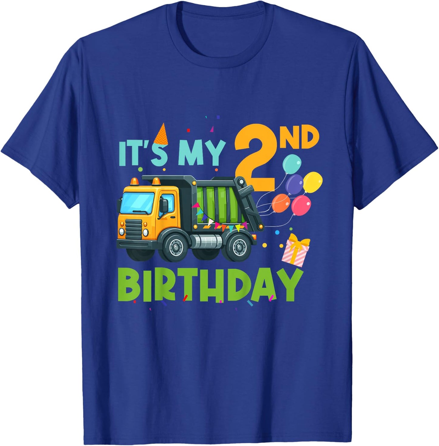 It's My Second Birthday 2 Year Old Garbage Truck Birthday T-Shirt - T-Shirt | Royal