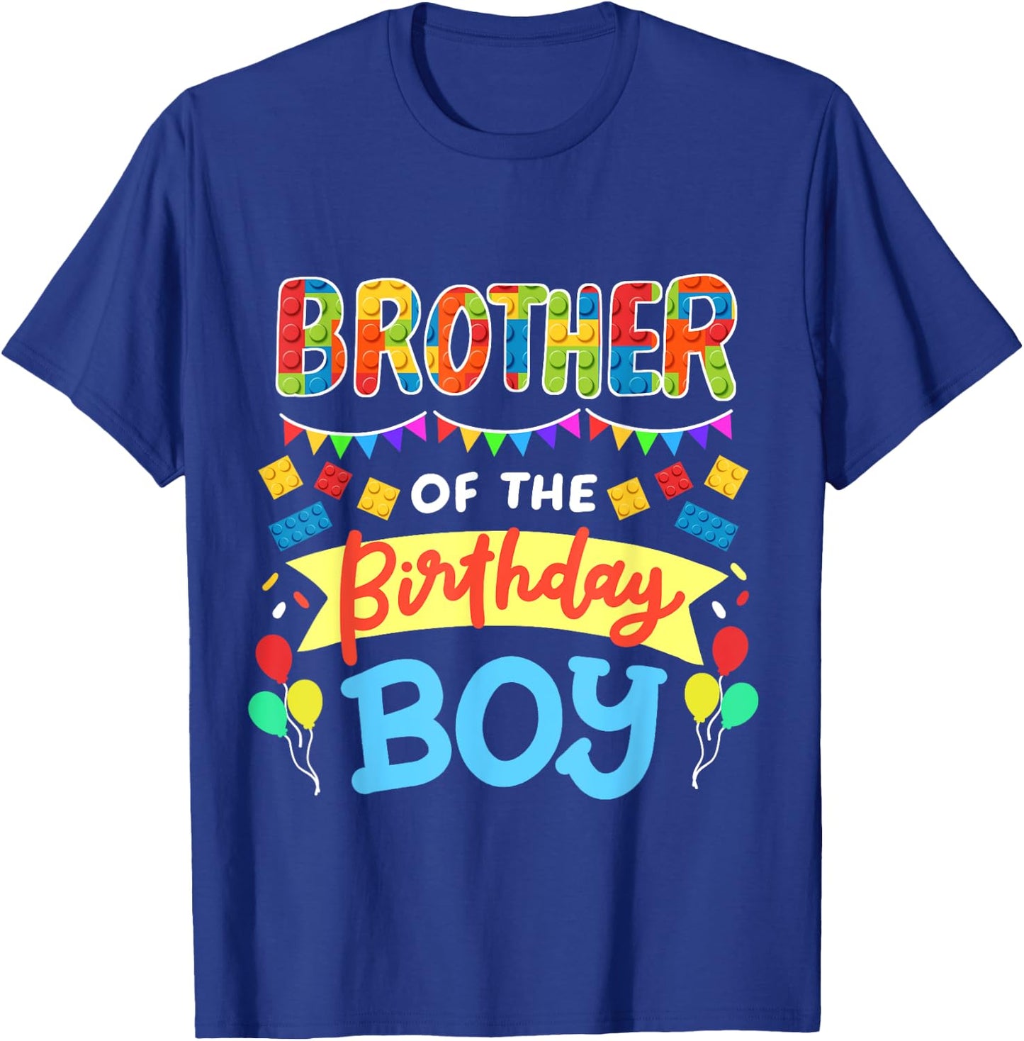 Brother of the Birthday Boy Building Blocks Bricks Family T-Shirt - T-Shirt | Royal