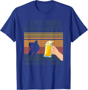 I Like Beer and Hockey and Maybe 3 People Funny Gift T-Shirt - T-Shirt | Royal