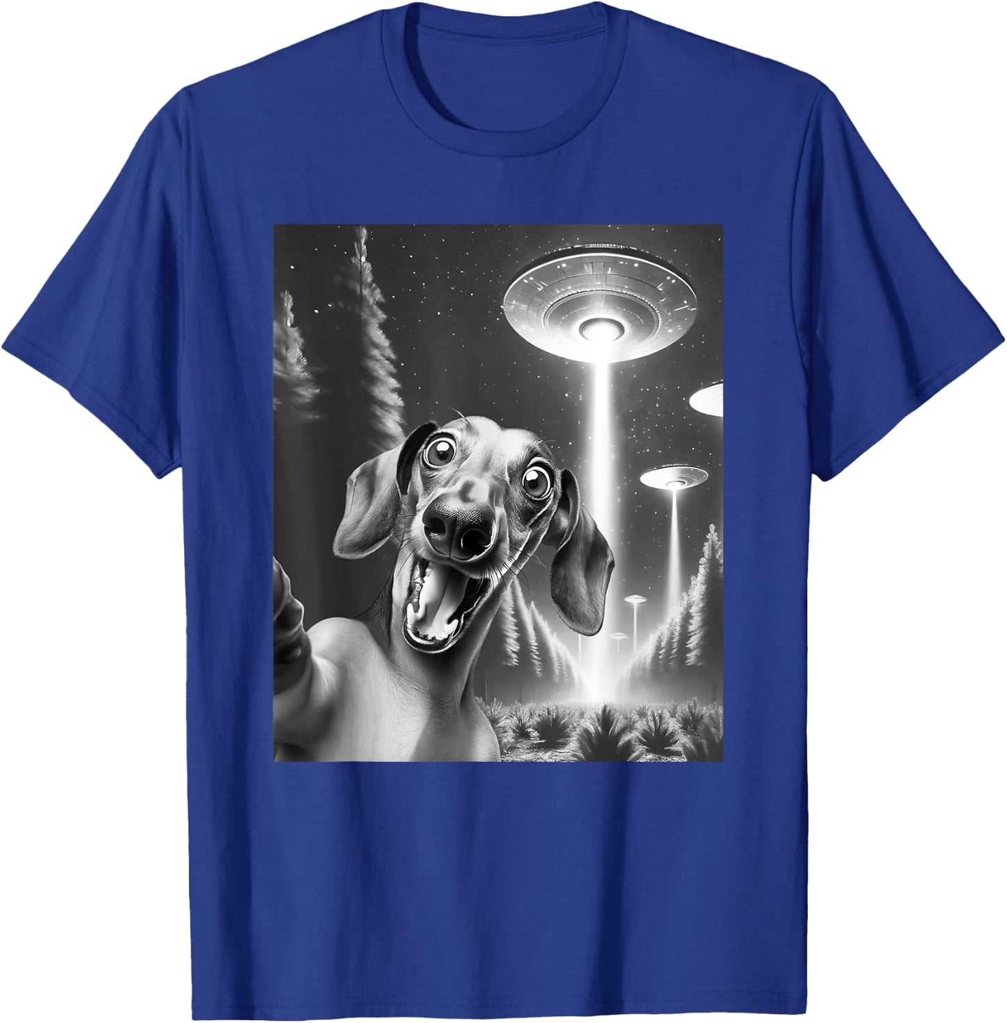 Funny Dachshund Alien UFO Taking a Selfie Weiner Dog Mom Dad Women Kids T-Shirt - T-Shirt | Royal