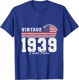 Vintage 1939 Birthday American Flag Patriotic Veterans Day T-Shirt - T-Shirt | Royal