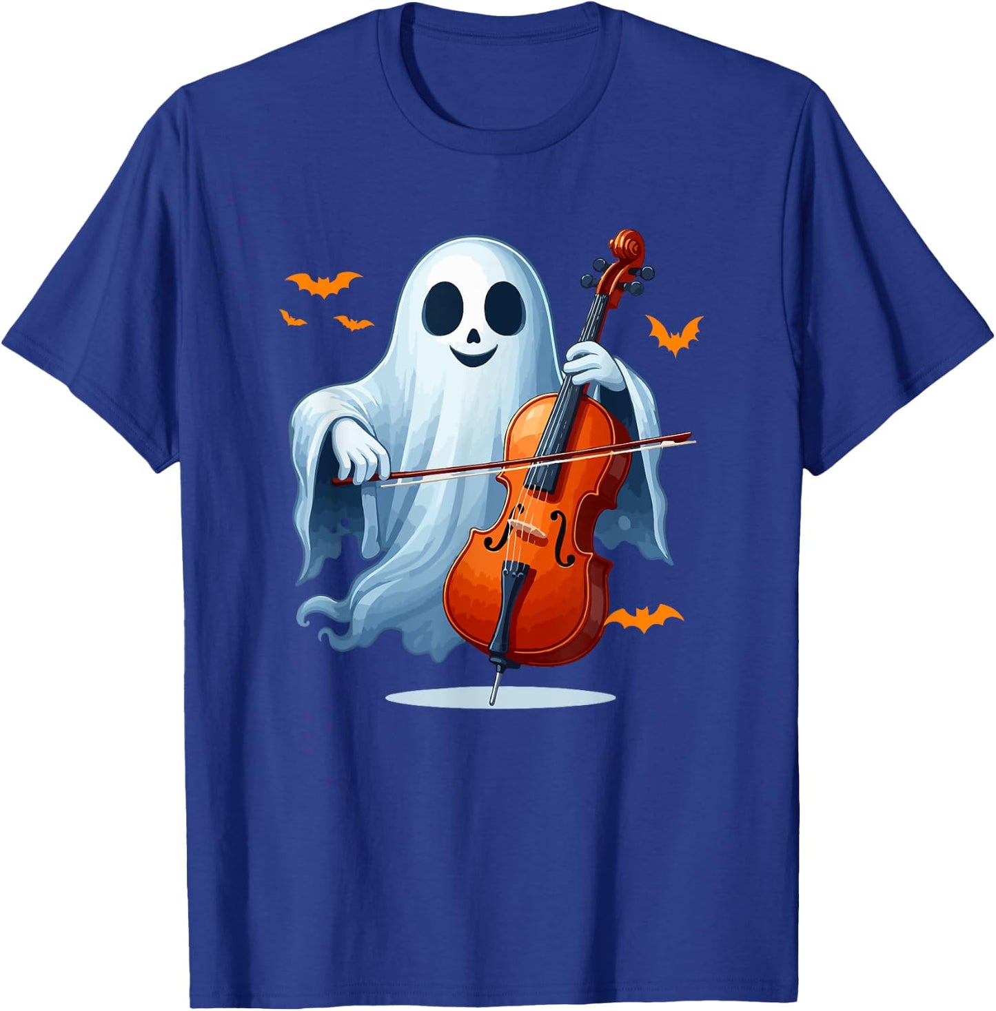 Boo Ghost Playing Cello Halloween Musical Instrument T-Shirt - T-Shirt | Royal