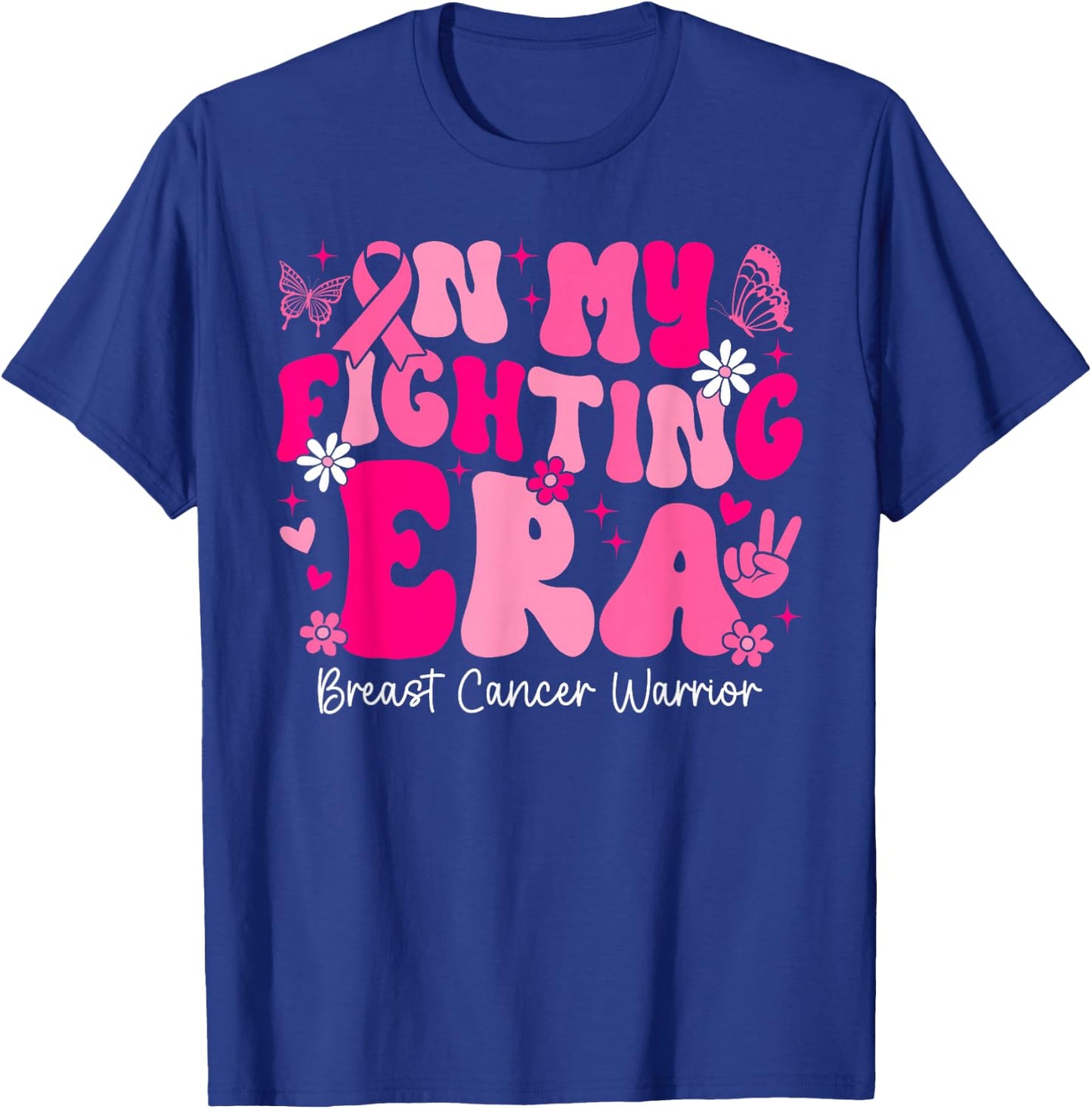 In My Fighting Era Breast Cancer Awareness Warrior Groovy T-Shirt - T-Shirt | Royal