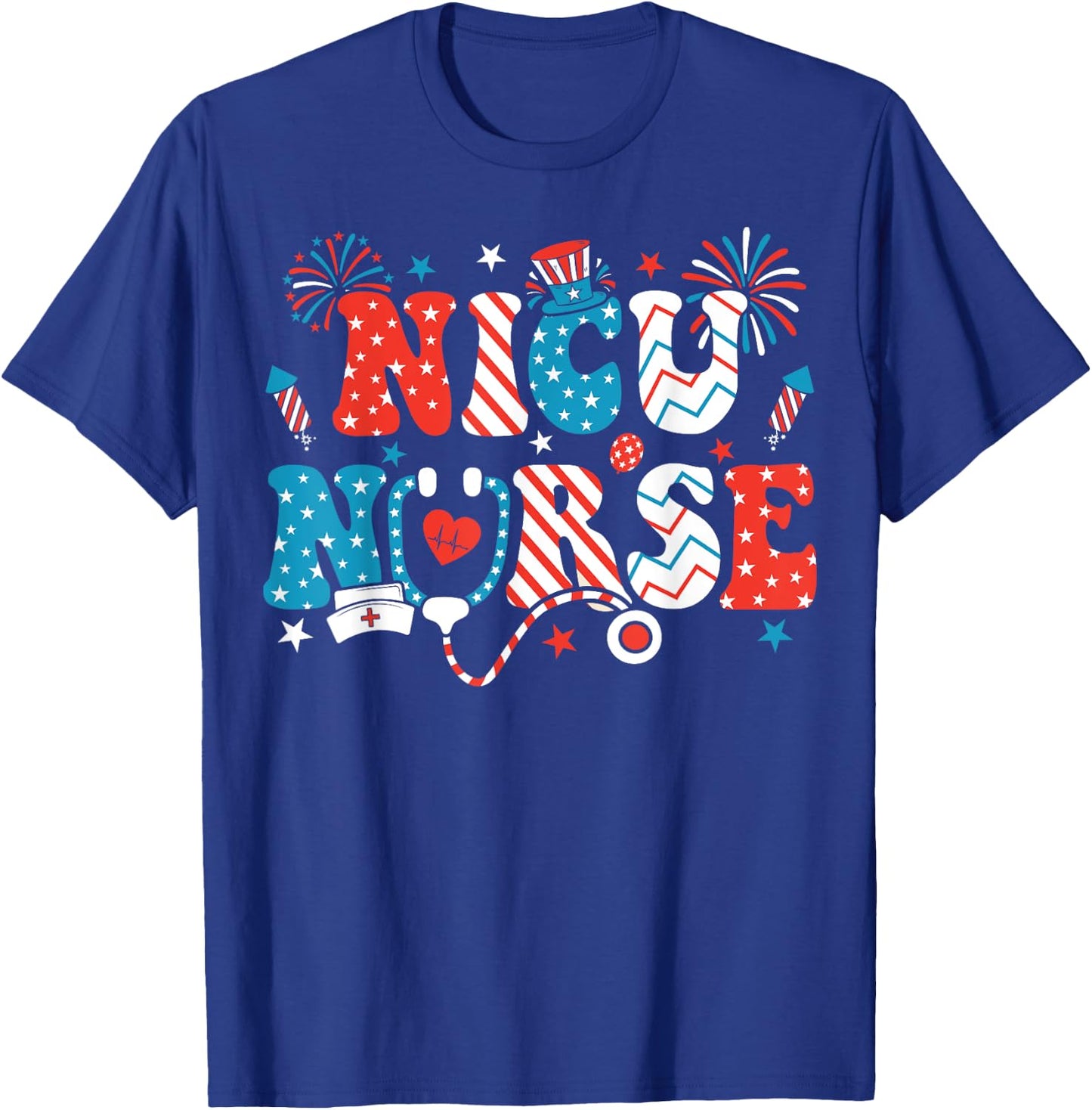 NICU Nurse 4th Of July American Flag Patriotic Nicu Nurse T-Shirt - T-Shirt | Royal