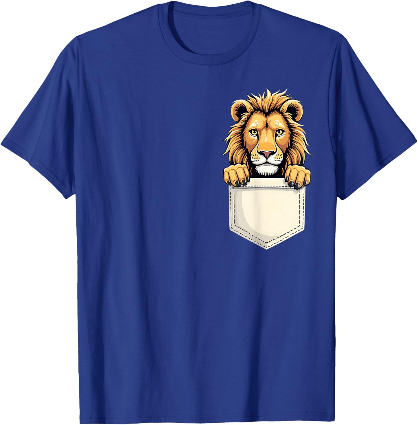 Kids Funny Animal Lion Pocket Boys Girls Toddler Cute Zoo T-Shirt - T-Shirt | Royal