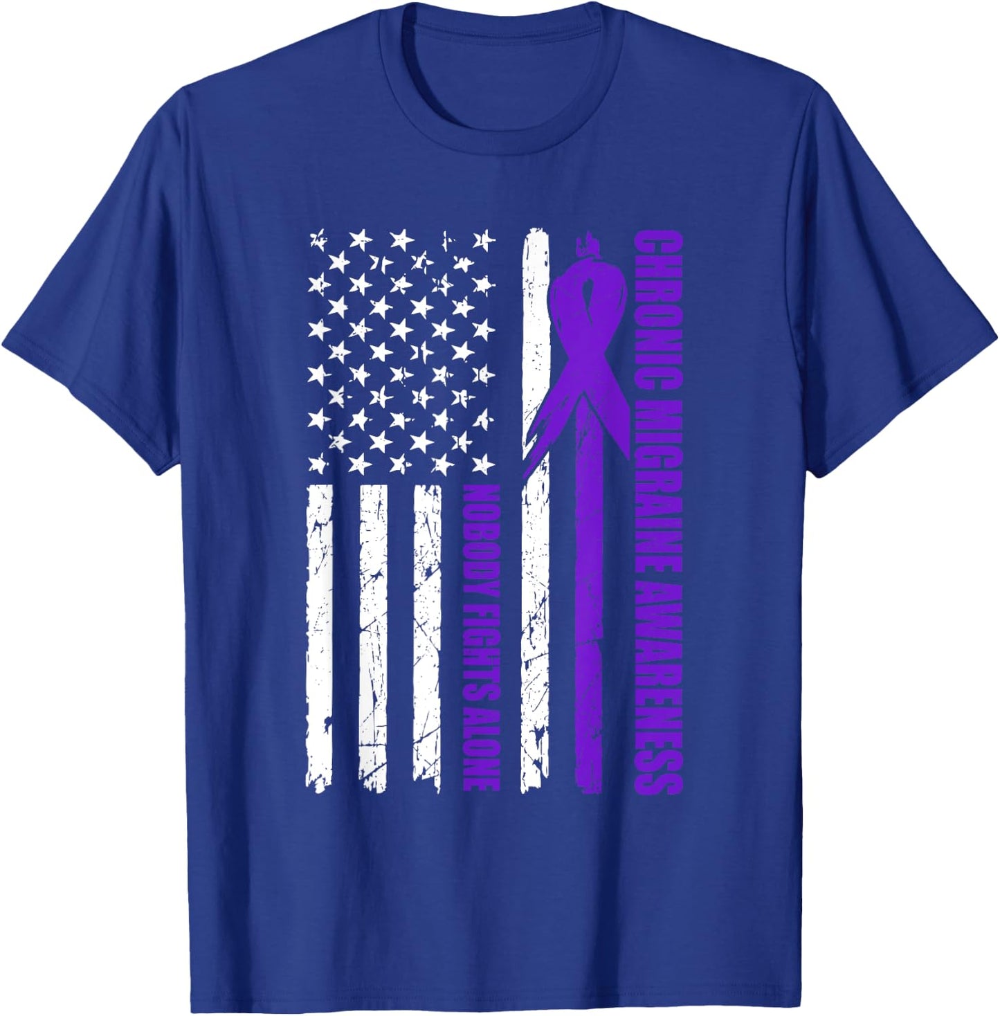 Chronic Migraine Awareness USA Flag Purple Ribbon Dads T-Shirt - T-Shirt | Royal