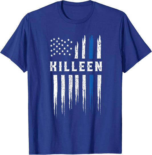 Thin Blue Line Heart Killeen Police Officer Texas Cops T-Shirt - T-Shirt | Royal
