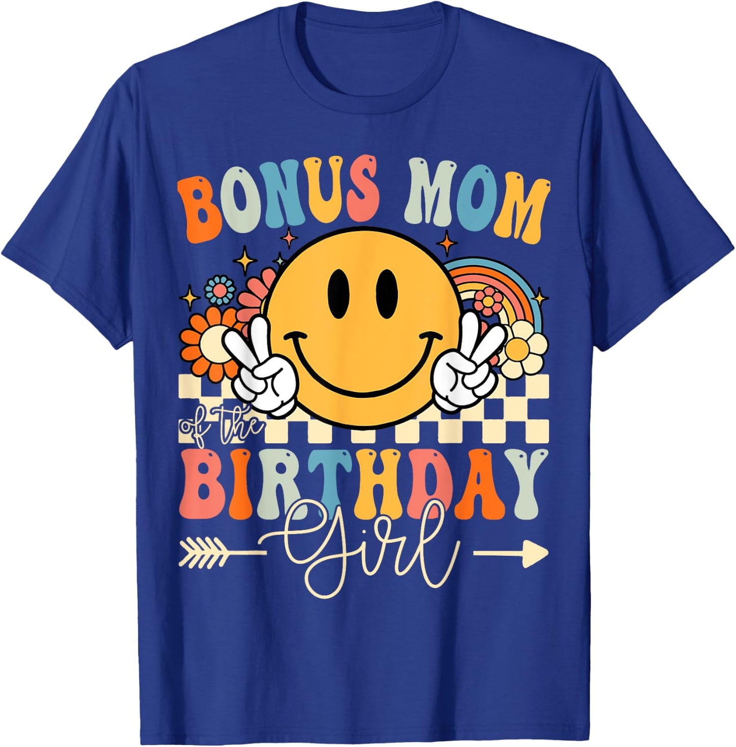 Bonus Mom Of The Birthday Girl Groovy Retro Vintage T-Shirt - T-Shirt | Royal