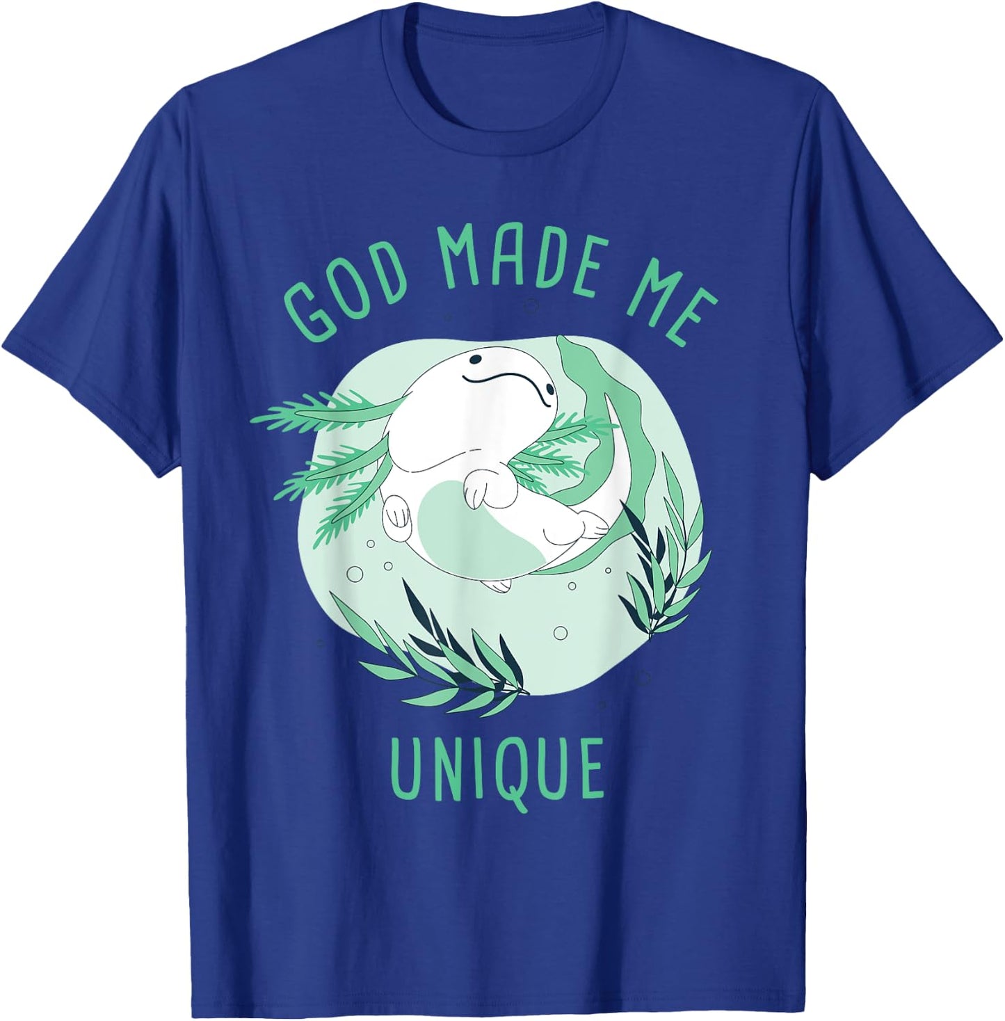 God Made Me Unique – Cute Axolotl Christian Faith Cartoon T-Shirt - T-Shirt | Royal