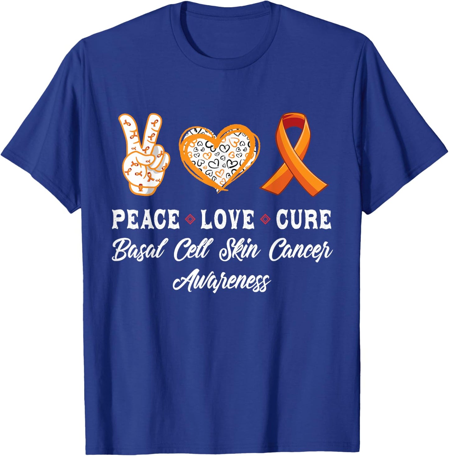 Peace Love cure basal cell skin cancer awareness men women T-Shirt - T-Shirt | Royal