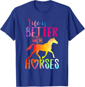 Life is Better With Horses Riding Cute Horse Girls Women T-Shirt - T-Shirt | Royal