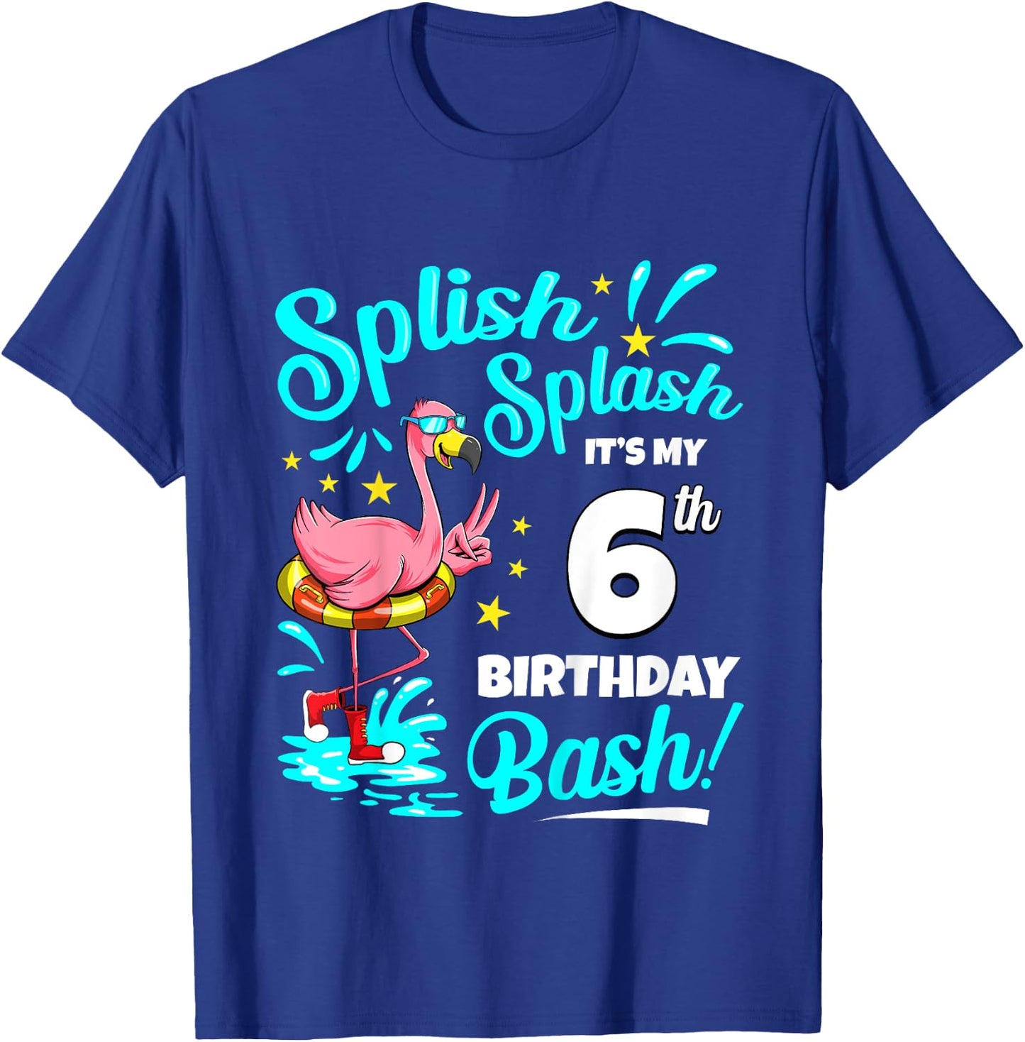 6th Birthday Flamingo 6 Years Old Pool Party Summer T-Shirt - T-Shirt | Royal