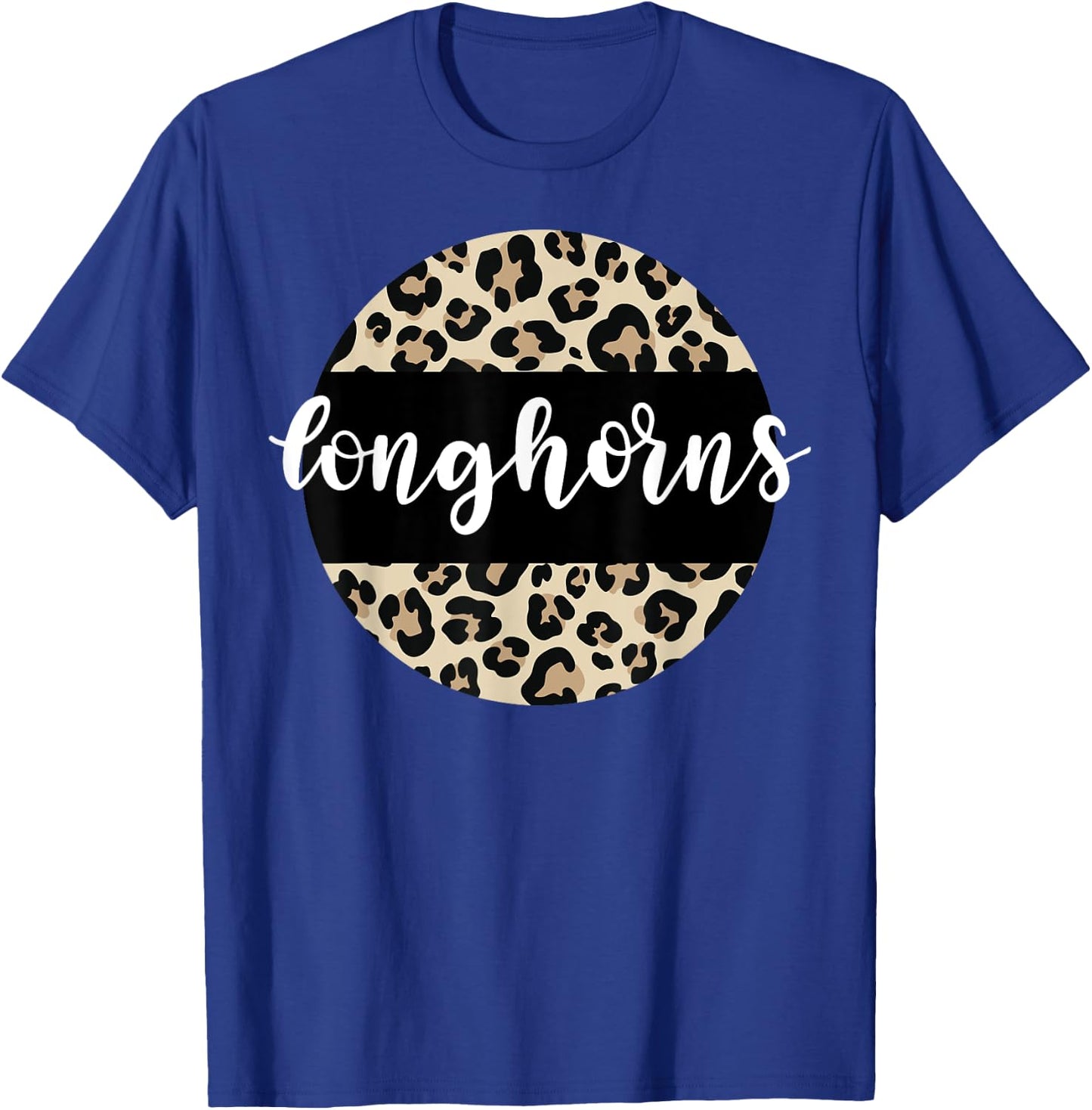 Leopard Print Longhorns Team Mascot School Spirit Game Night T-Shirt - T-Shirt | Royal