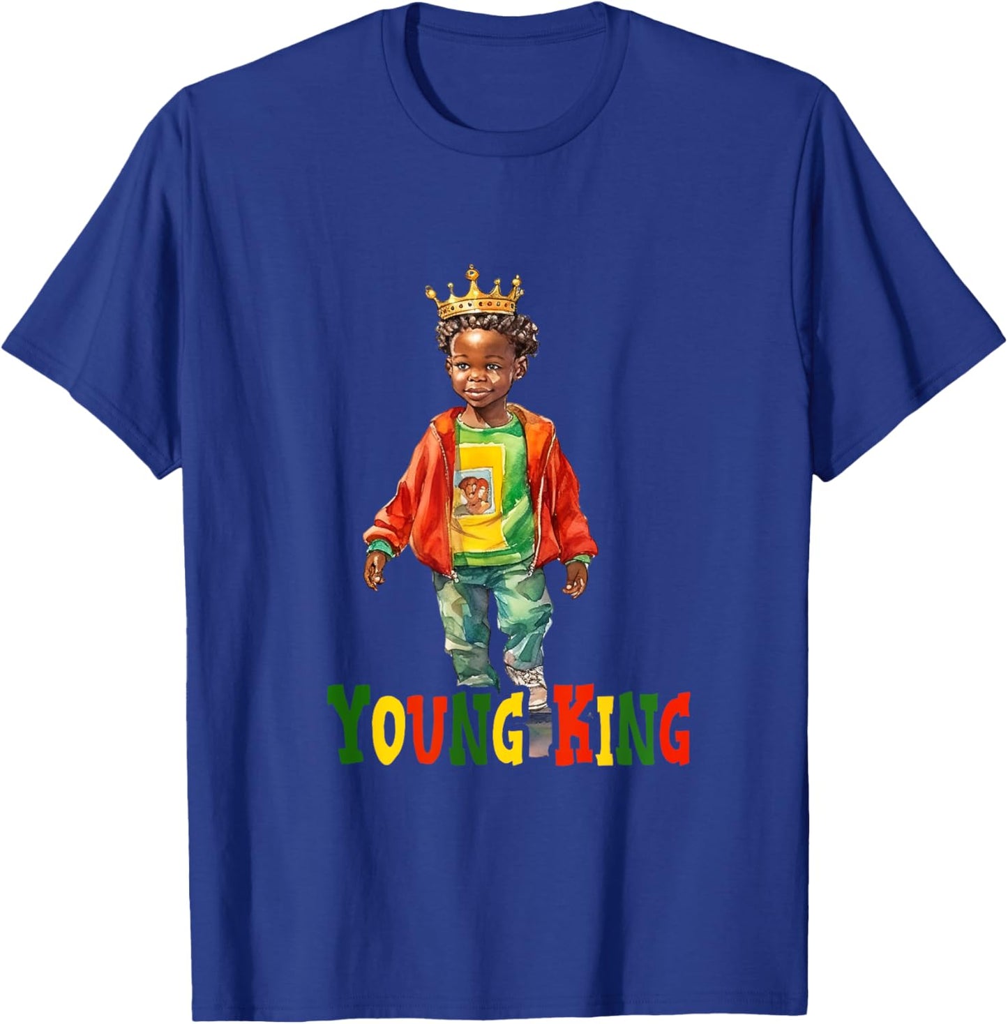Black Young King Black History Month Kids Afro Boys Men T-Shirt - T-Shirt | Royal