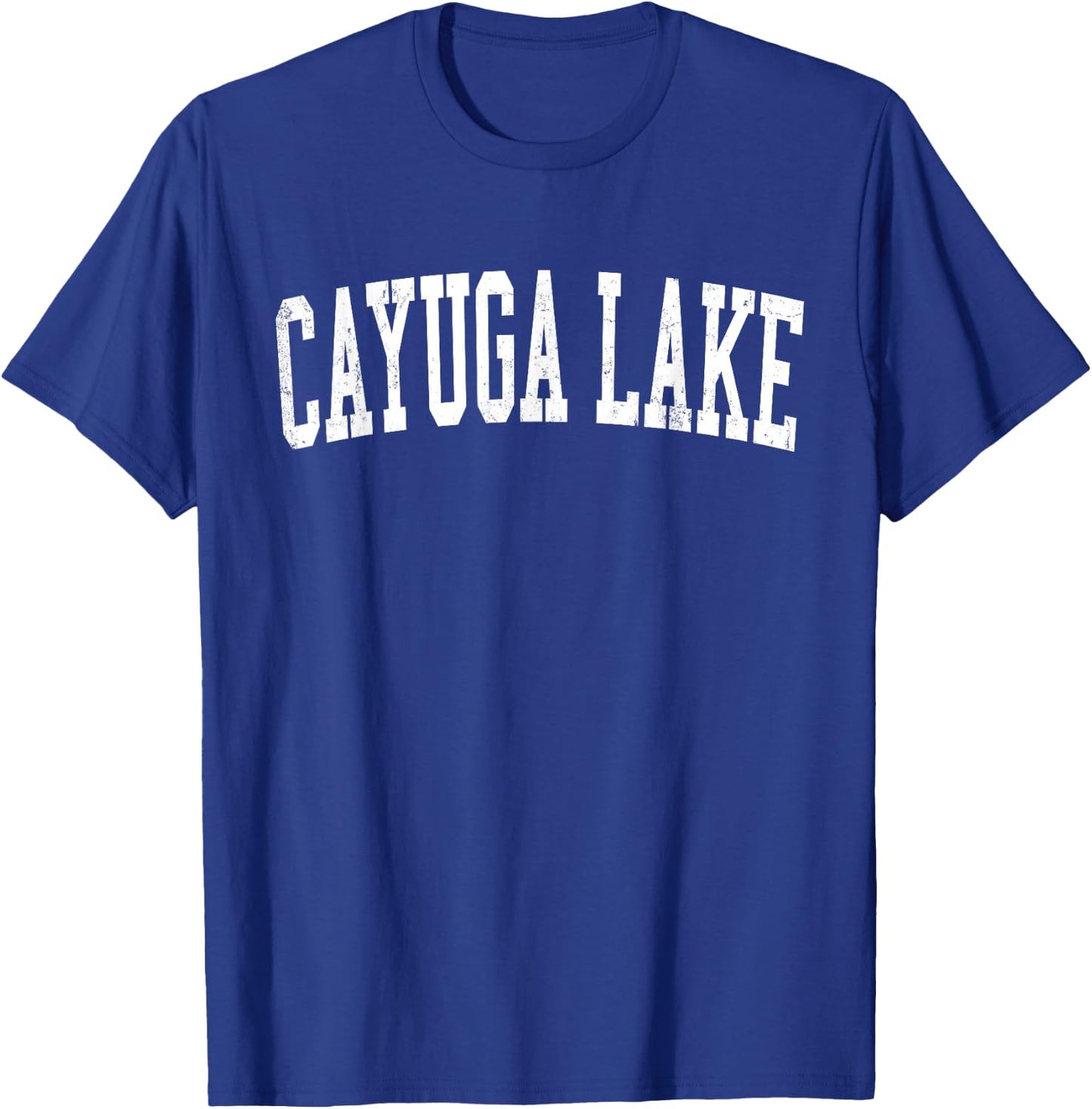 Vintage Cayuga Lake Distressed White Varsity Style T-Shirt - T-Shirt | Royal
