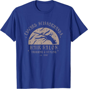 Edward Scissorhands Hair Salon Trimming & Styling Retro Logo T-Shirt - T-Shirt | Royal