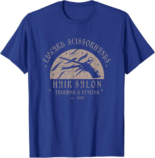 Edward Scissorhands Hair Salon Trimming & Styling Retro Logo T-Shirt - T-Shirt | Royal