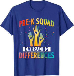 Pre K Squad Embracing Differences Autism SPED Teacher Women Kids T-Shirt - T-Shirt | Royal