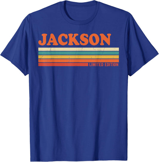 Jackson Retro Personalized First Name Vintage Stripes T-Shirt - T-Shirt | Royal