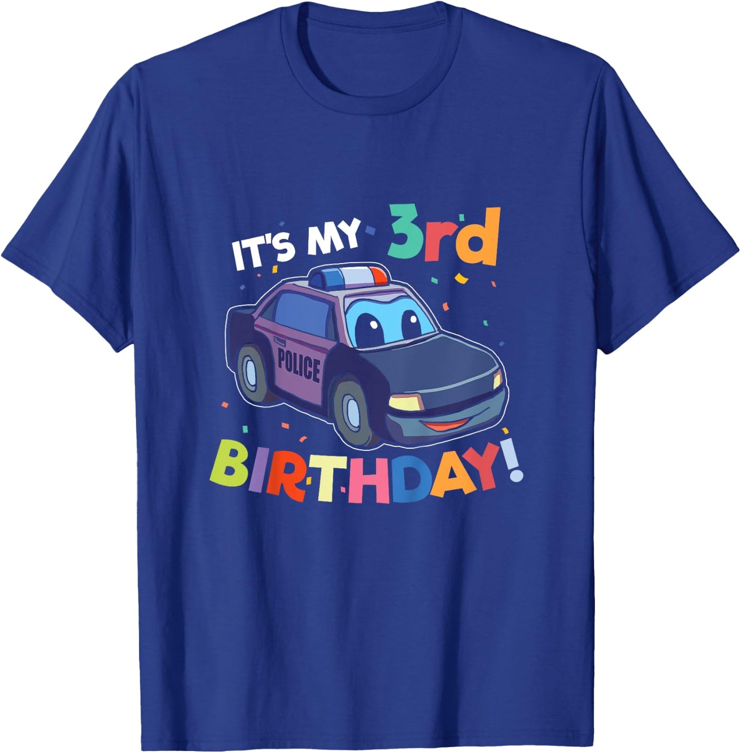 Kids 3 Year Old Shirt Birthday Boy Shirt 3rd Police Car Gift T-Shirt - T-Shirt | Royal
