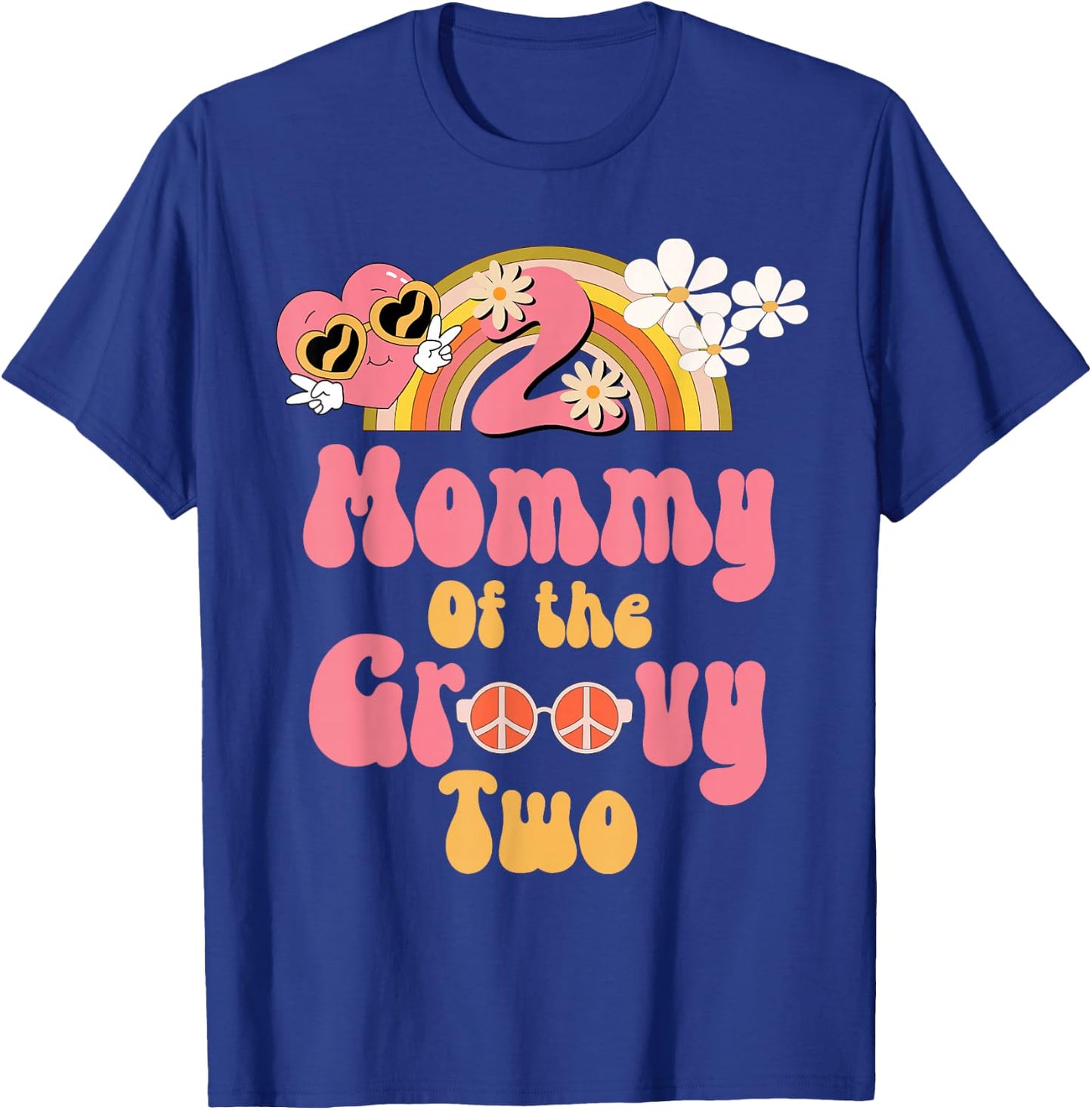 Mommy of the Groovy Two peace sign retro birthday matching T-Shirt - T-Shirt | Royal
