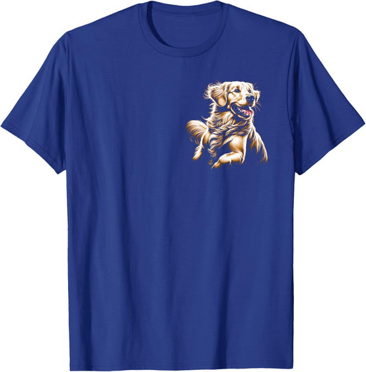 MyAnimal - Your Favourite Animal Wear Playful Golden Retriever on Chest , Small, Black T-Shirt - T-Shirt | Royal