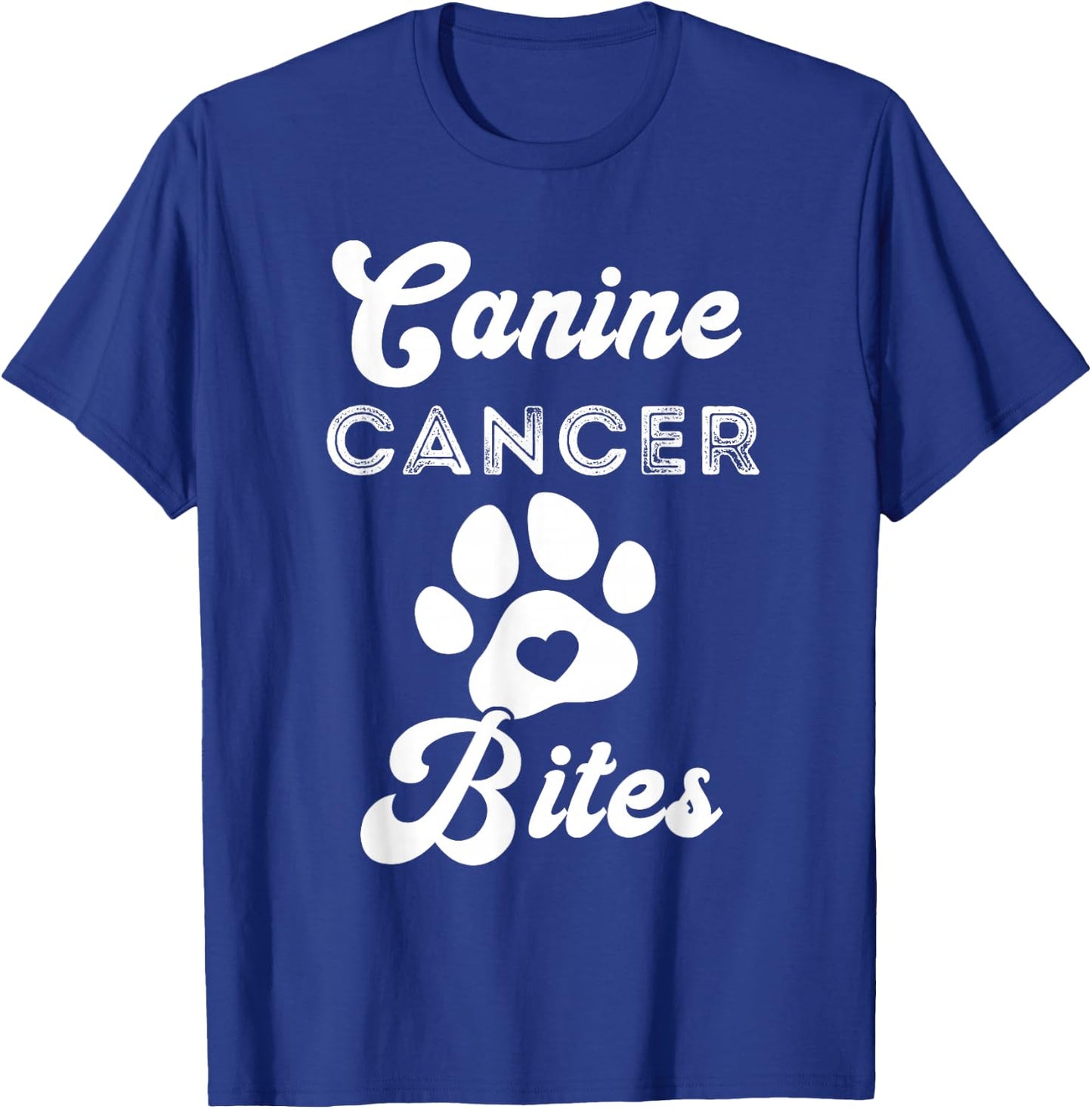 Canine Cancer Bites Pet Cancer Awareness Heart Paw T-Shirt - T-Shirt | Royal