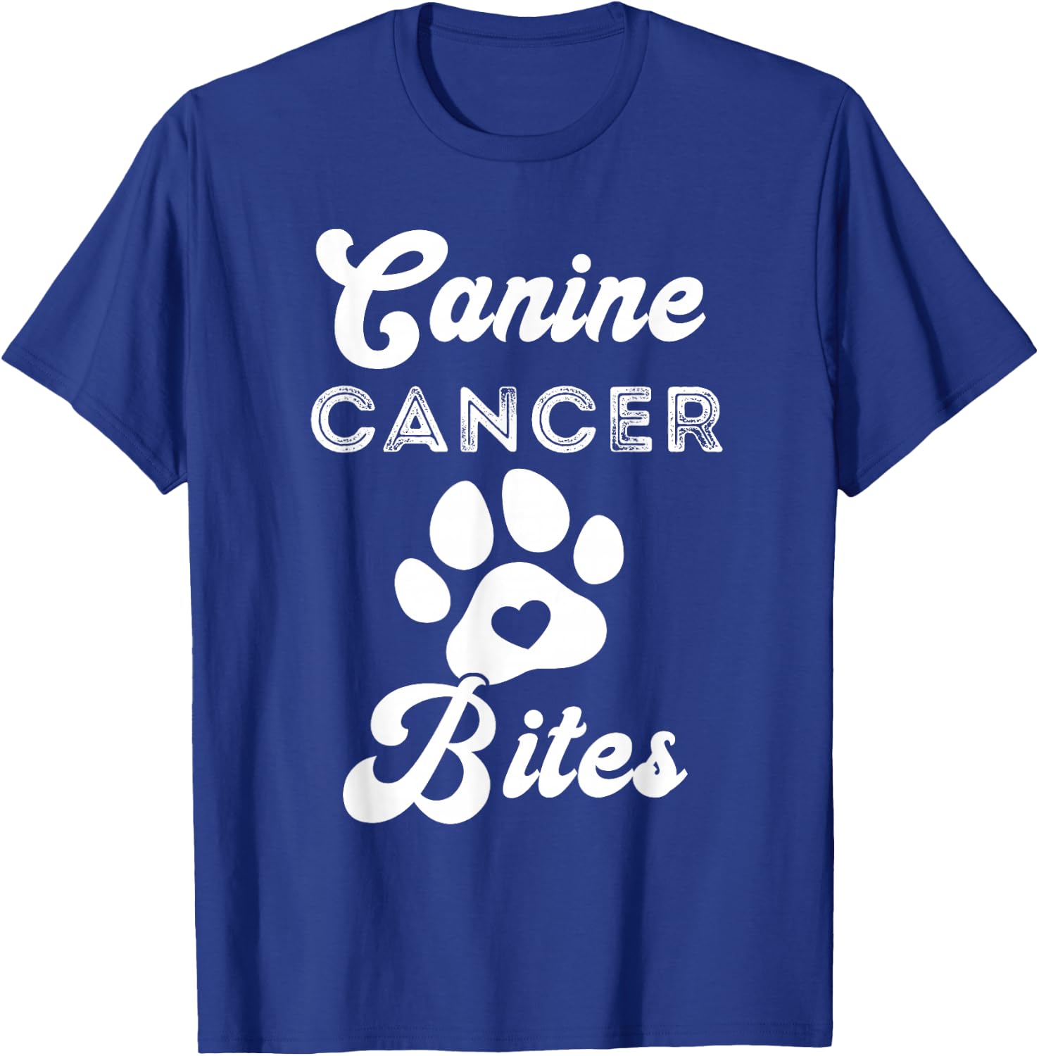 Canine Cancer Bites Pet Cancer Awareness Heart Paw T-Shirt - T-Shirt | Royal