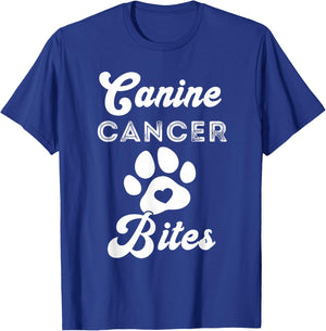 Canine Cancer Bites Pet Cancer Awareness Heart Paw T-Shirt - T-Shirt | Royal
