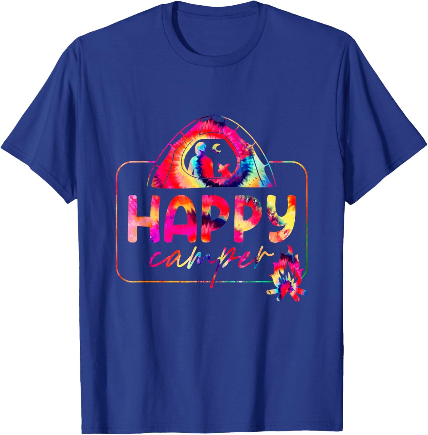Happy a Camper Tie Dye Rainbow Camping Hippie Campfire T-Shirt - T-Shirt | Royal