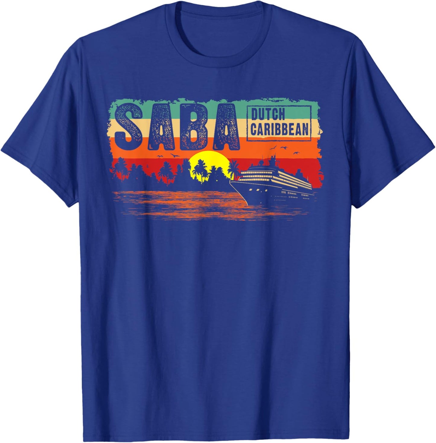 Vintage Tropical Sunset Dutch Caribbean Saba Island T-Shirt - T-Shirt | Royal