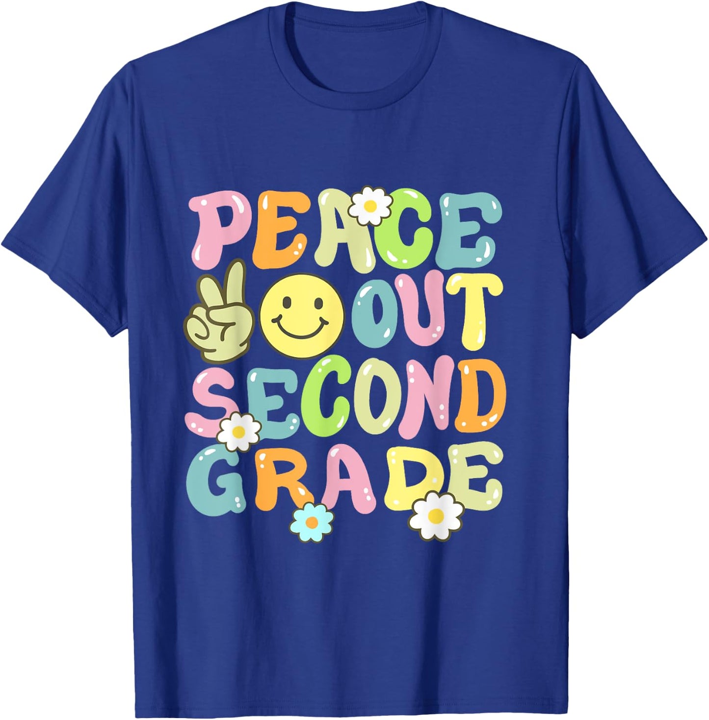 Groovy Peace Out Second Grade Kids 2nd Grade Last Day School T-Shirt - T-Shirt | Royal