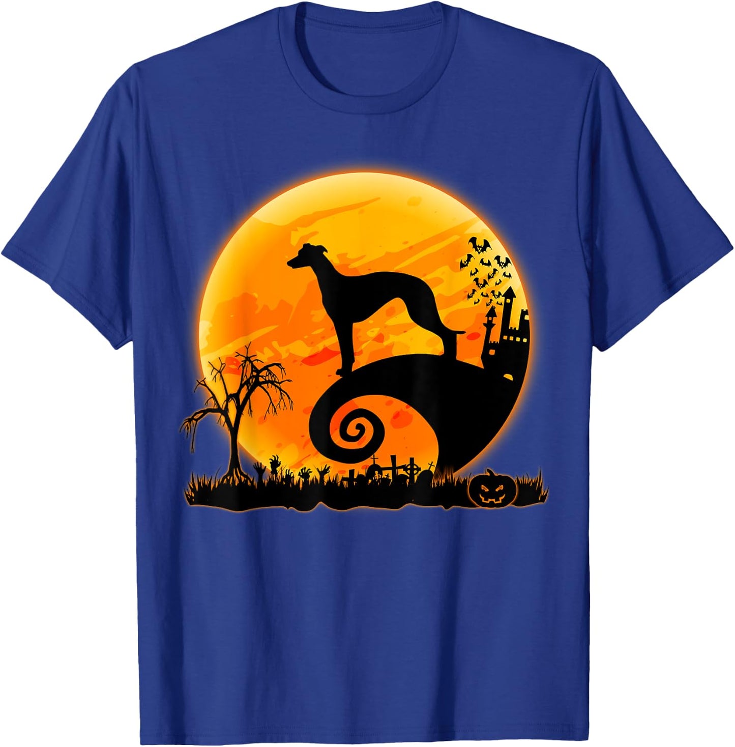 Whippet Dog Scary And Moon Funny Halloween Costume Men Women Kids T-Shirt - T-Shirt | Royal