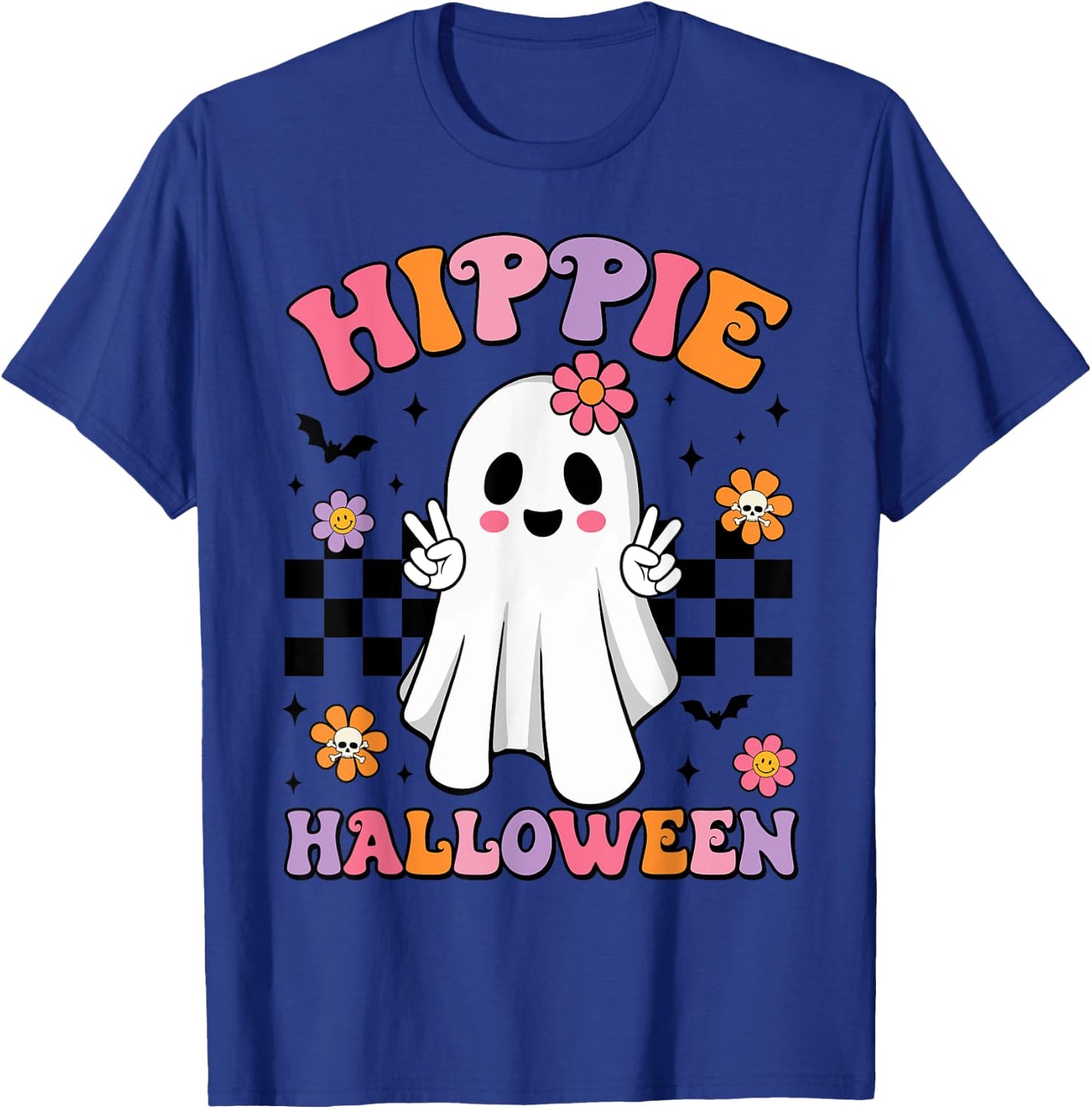 Groovy Boo Hippie Halloween Peace Ghost Halloween Girl Women T-Shirt - T-Shirt | Royal