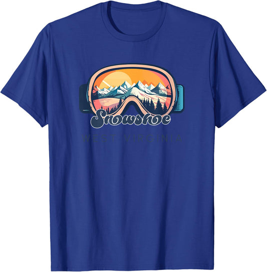 Snowshoe West Virginia Ski Goggle Snow Capped Mountain Art T-Shirt - T-Shirt | Royal
