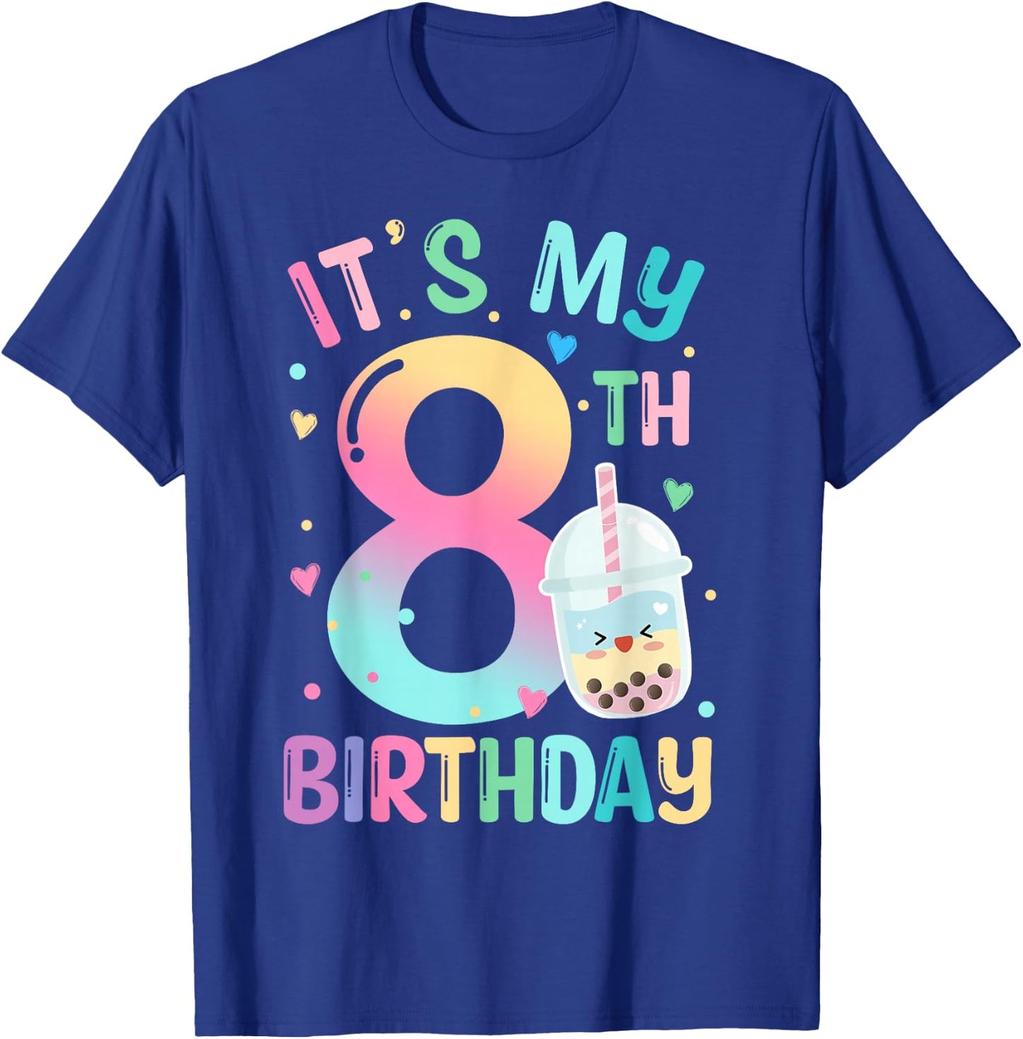 It's My 8th Birthday Bubble Boba Tea Party 8 Year Old Girl T-Shirt - T-Shirt | Royal
