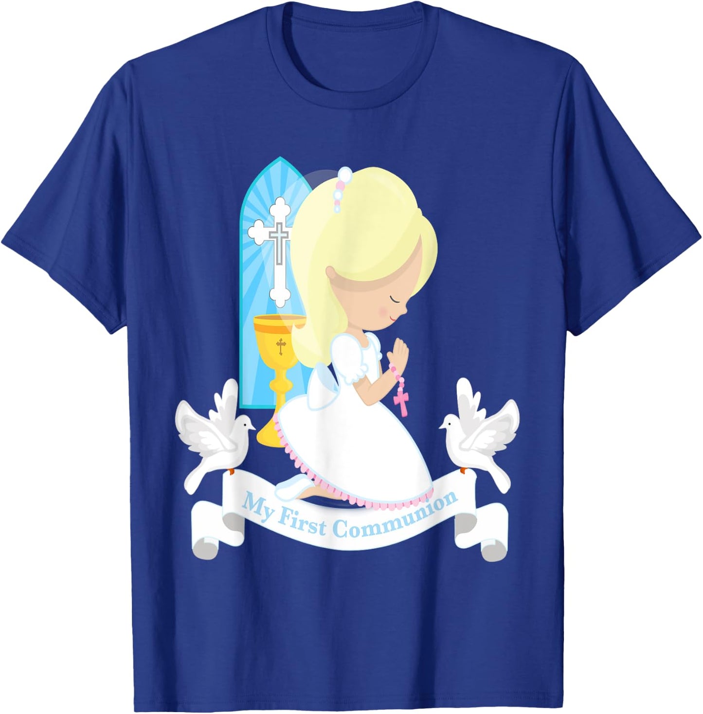 My First Communion Shirt Gift Cute Kids Daughter Girl Blonde T-Shirt - T-Shirt | Royal