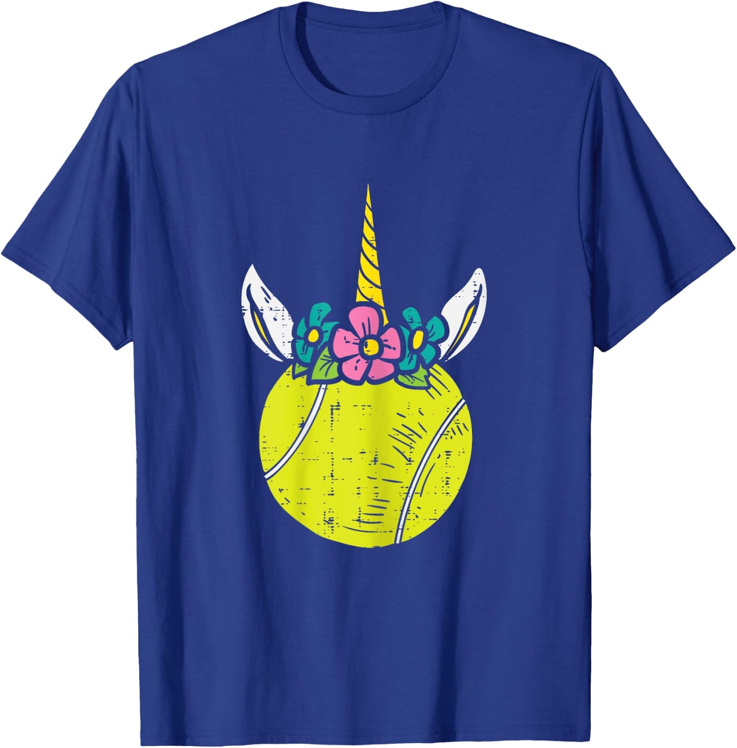 Unicorn Head Tennis Ball Cute Player Coach Women Girls Kids T-Shirt - T-Shirt | Royal