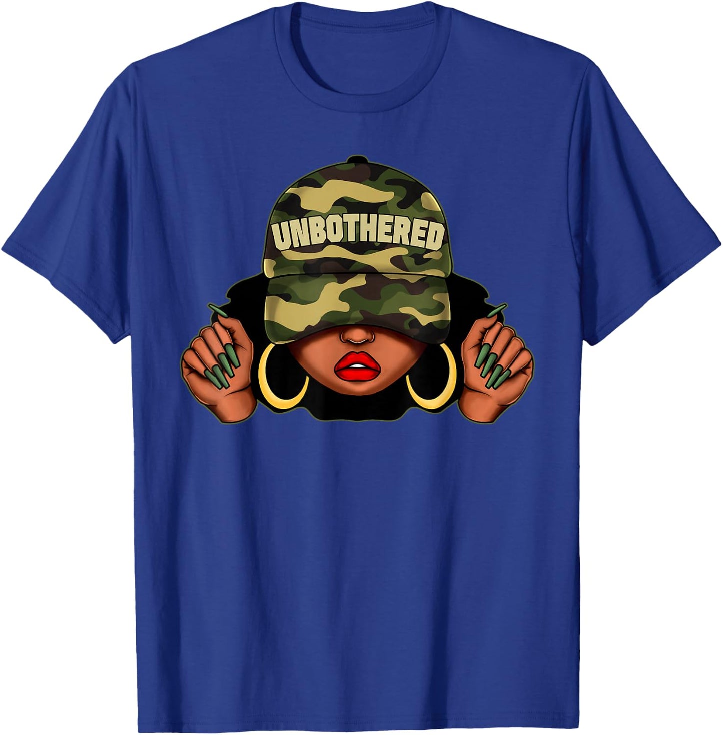 Unbothered Black Girl with Cap Camo Afro Woman Black Queen T-Shirt - T-Shirt | Royal