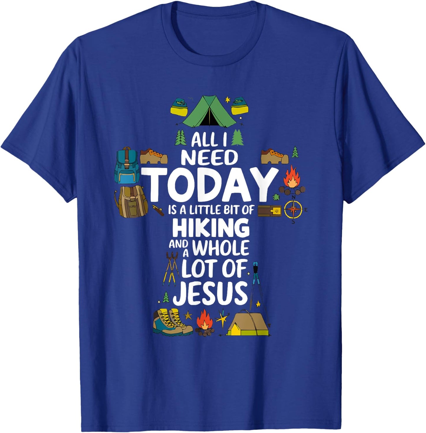 Hiking Jesus Christ Religion Christian Hiker Christianity T-Shirt - T-Shirt | Royal