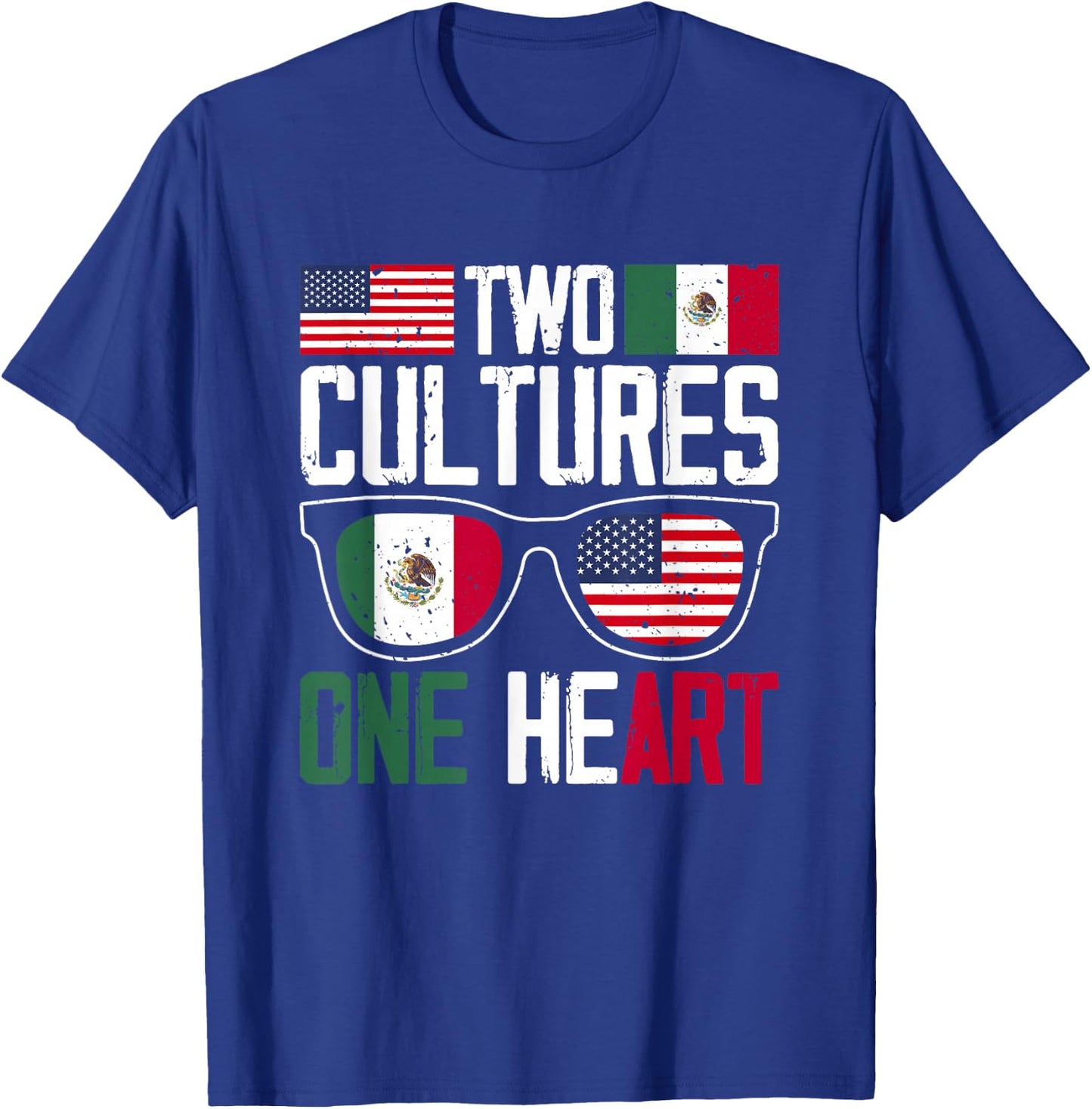 Two Cultures One Heart Mexico Usa America Mexican American T-Shirt - T-Shirt | Royal