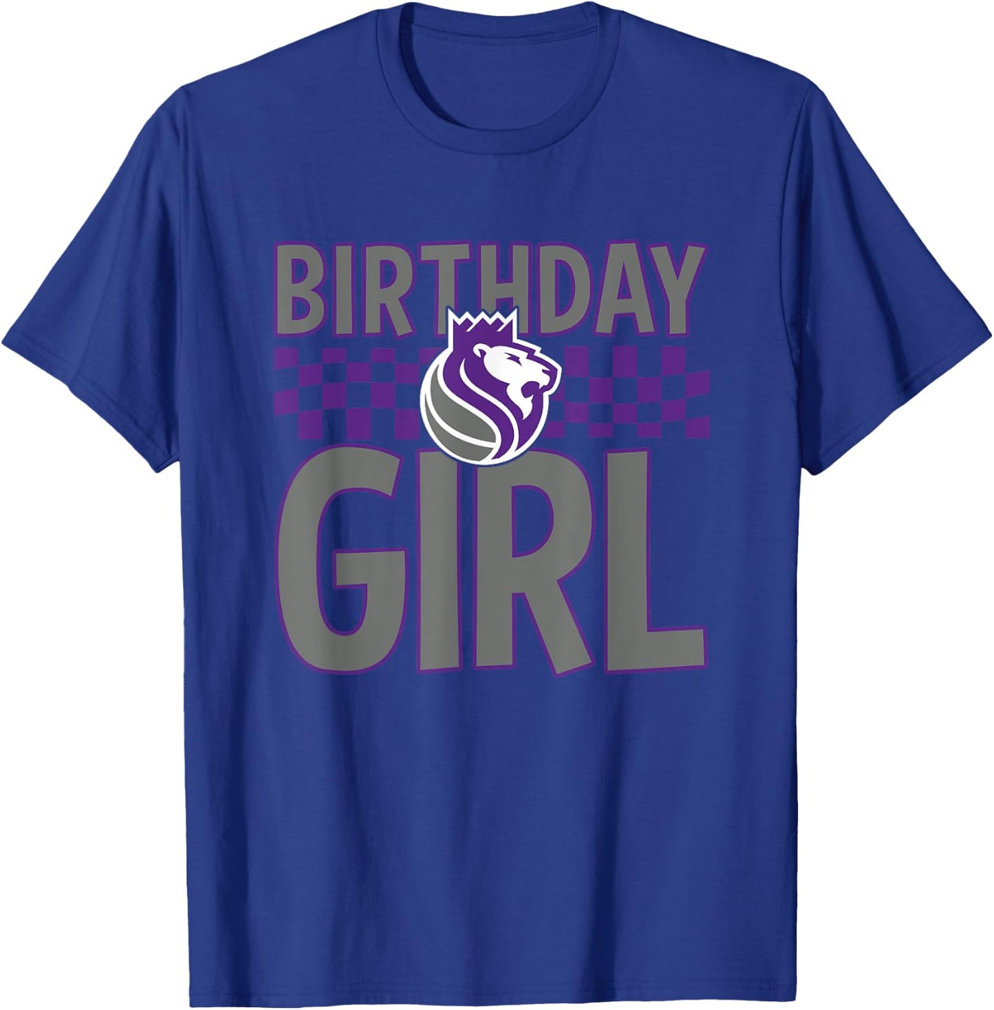 NBA Sacramento Kings Birthday Girl Checkered Logo T-Shirt - T-Shirt | Royal