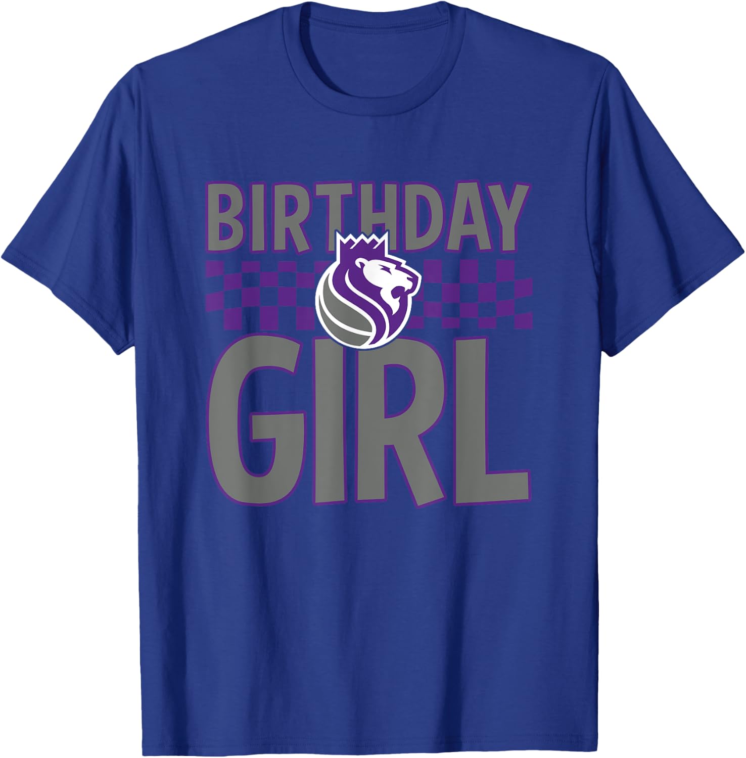 NBA Sacramento Kings Birthday Girl Checkered Logo T-Shirt - T-Shirt | Royal