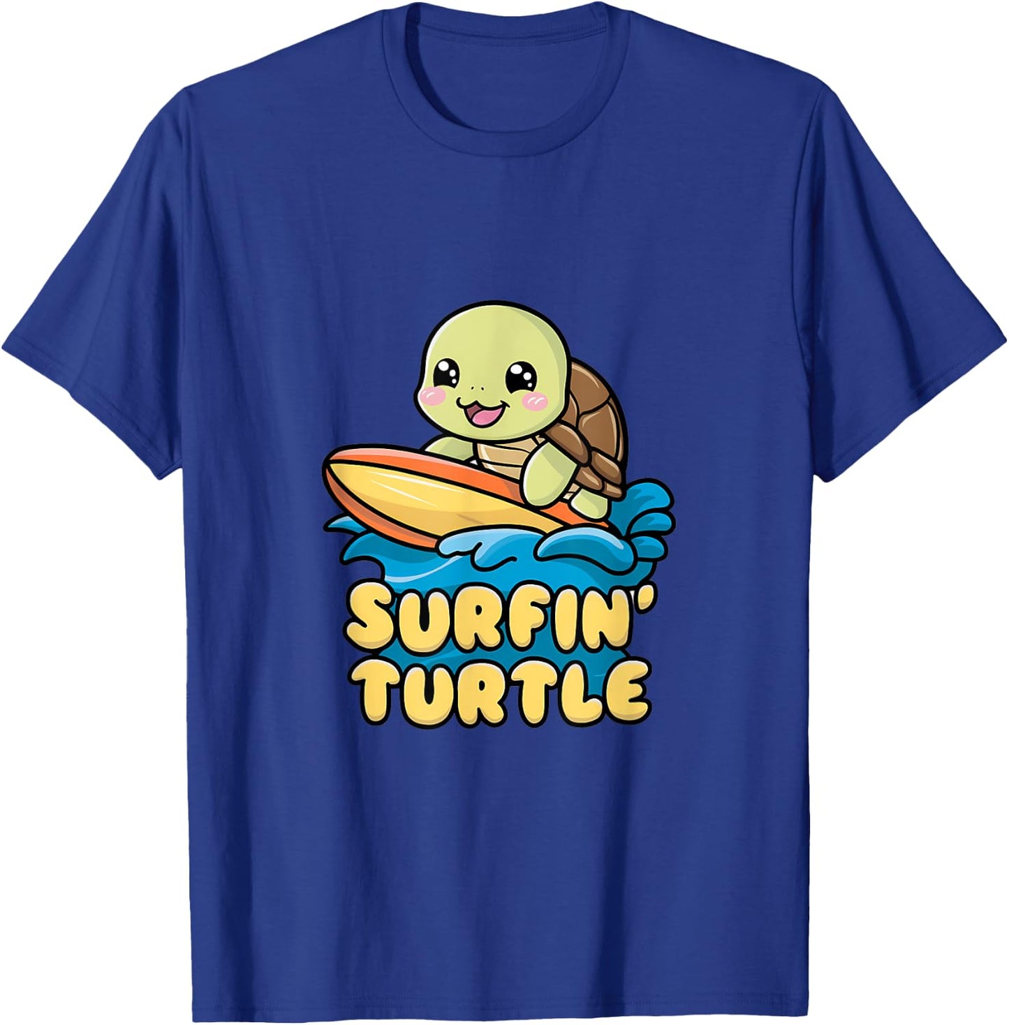 Surfin' Turtle Kawaii Surfing Design Women Kids T-Shirt - T-Shirt | Royal