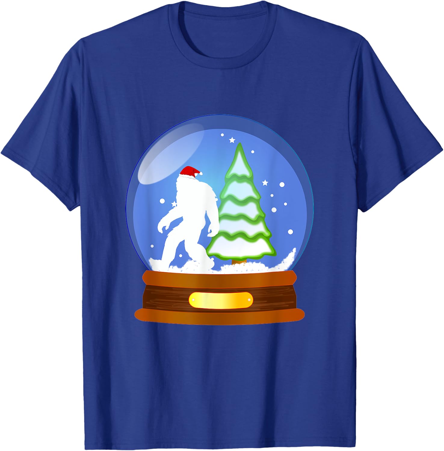 Bigfoot Santa Snow Globe Christmas T-Shirt - T-Shirt | Royal