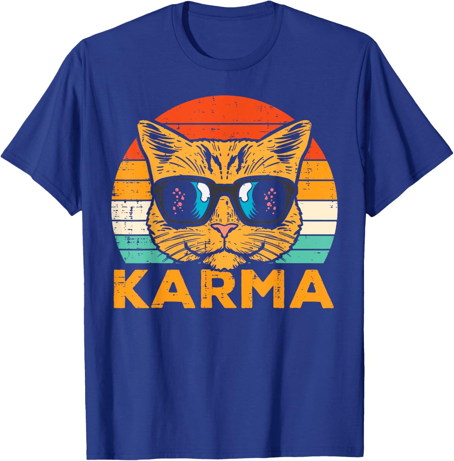 Karma Cat Face Sunset Retro Music Vibe Women Men Kids Youth T-Shirt - T-Shirt | Royal