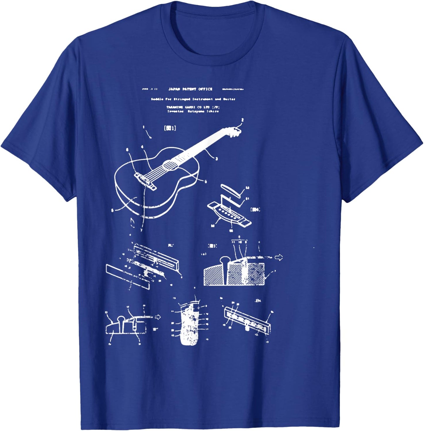 Vintage Guitar Player Gift Takamine Patent Blueprint T-Shirt - T-Shirt | Royal
