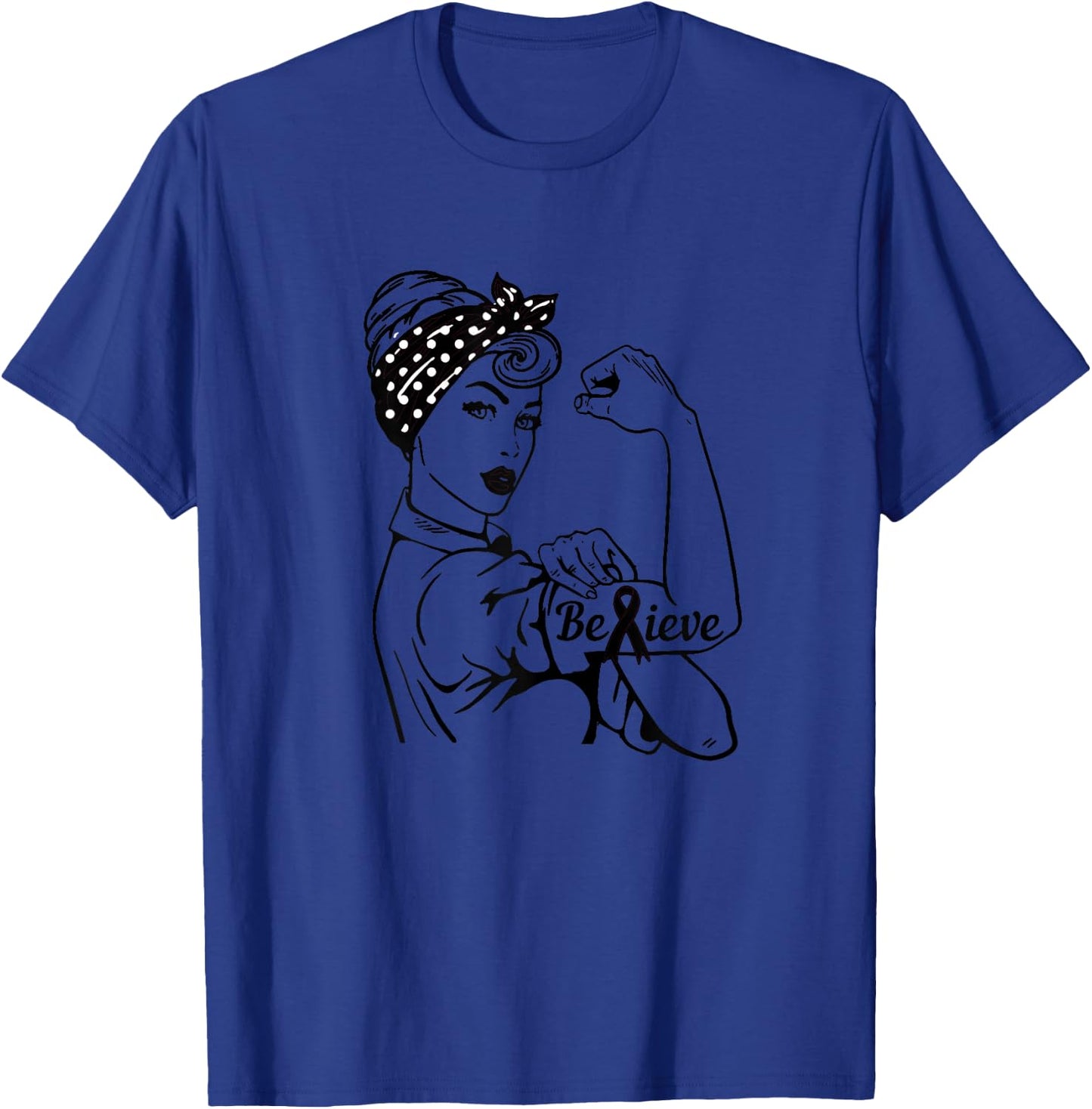 Melanoma Skin Cancer Awareness Month Woman Black Ribbon T-Shirt - T-Shirt | Royal