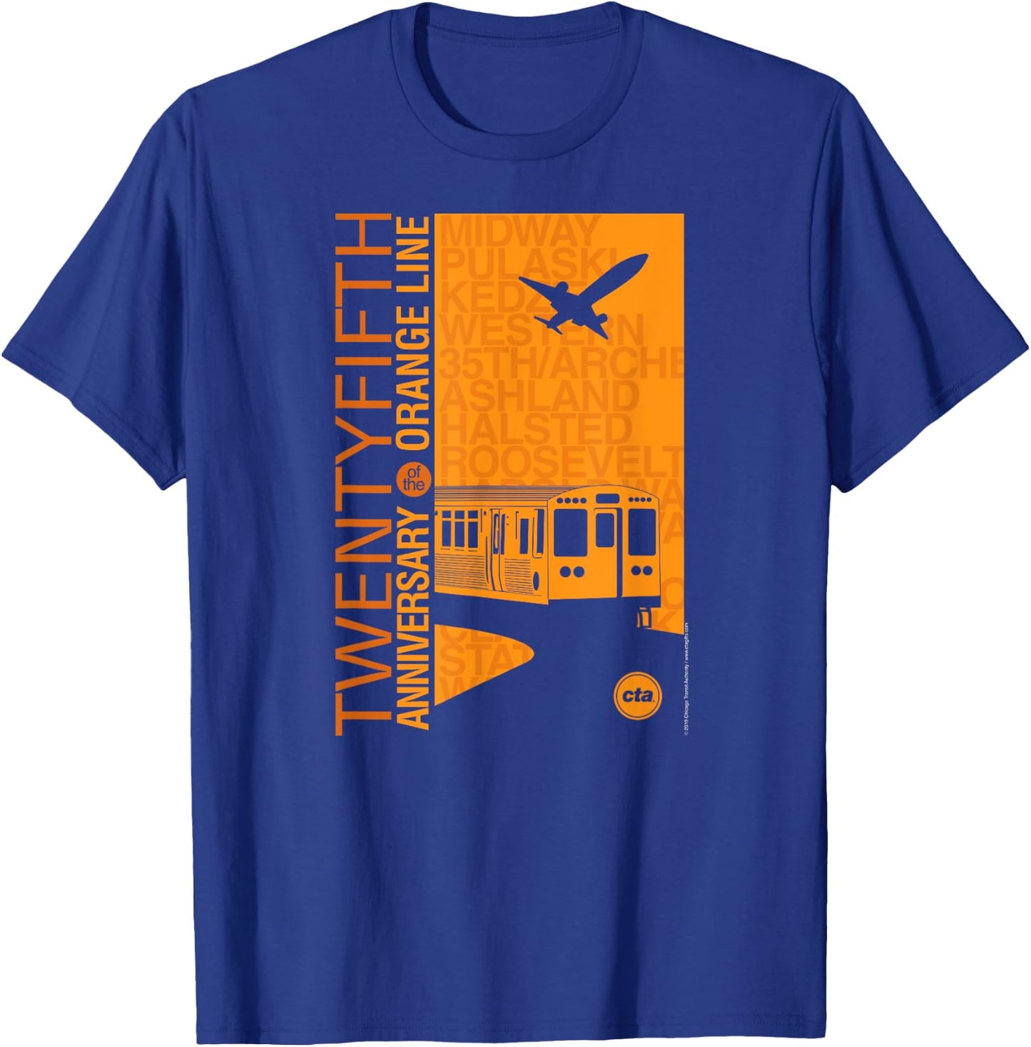 CTA Orange Line 25th Anniversary (on Black) T-Shirt - T-Shirt | Royal